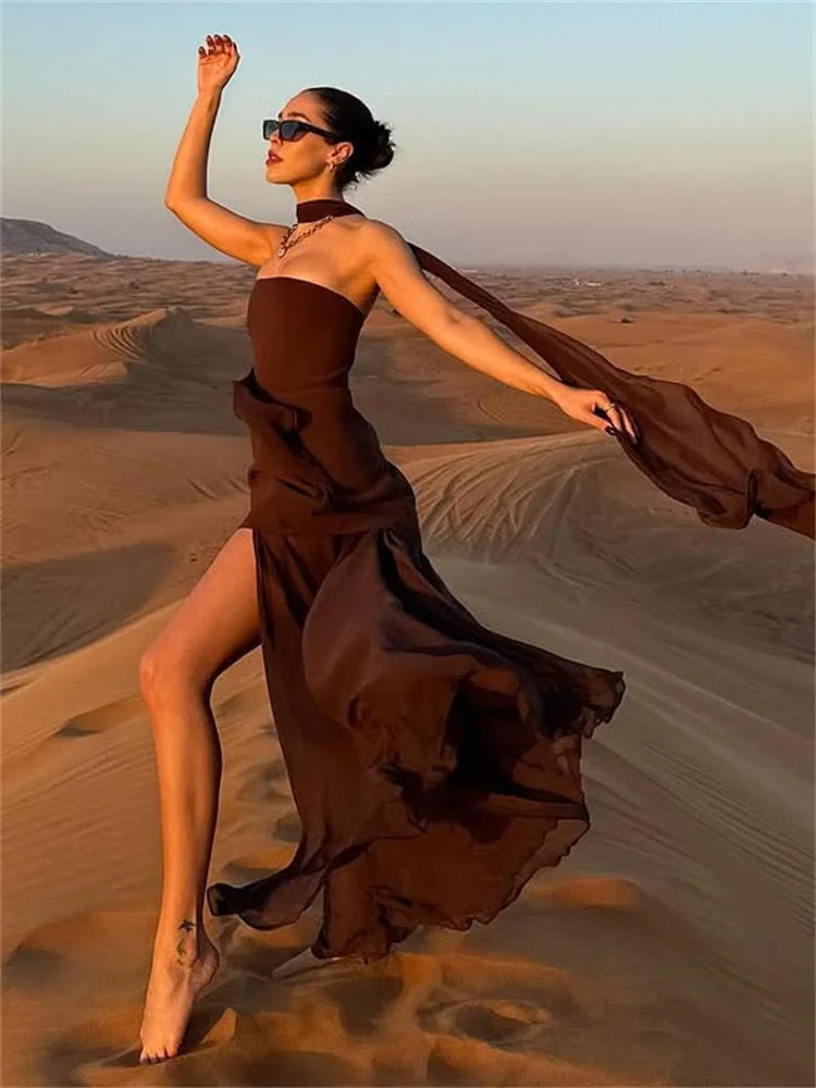 Tossy Summer Female ribbon long dress elegant mesh backless patch ultrathin fashionable party womens tight fitting 250313