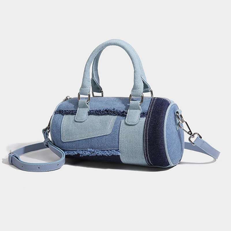 Cydrical Boston Messenger Bags For Women Designer Handbag Purses 2024 New In Fashion Denim Splicing Shoulder Crossbody