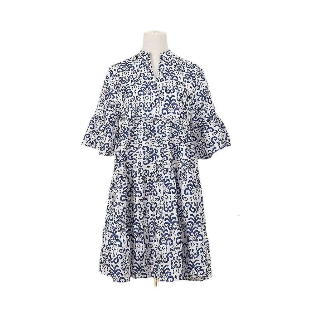 European American popular dress summer 2025, loose V-neck casual short skirt for women's clothing, 2025 new style, chic and elegant clothing