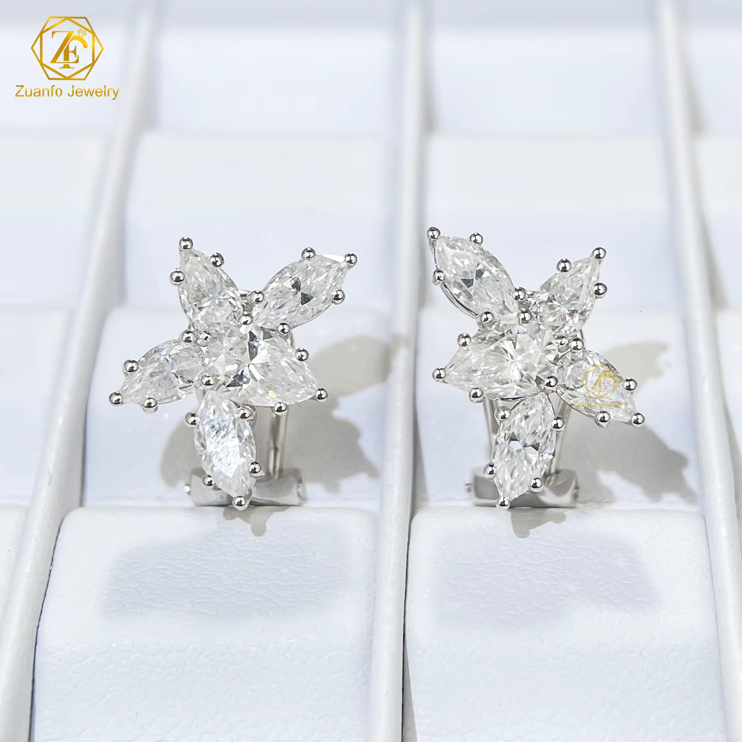 14K 18K Pure White Gold Moissanite Earrings D VVS1 Pear Marquise Shape Lab Diamond Fancy Moissanite Stud Earrings for Gifts
