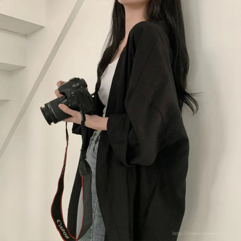 Sun Proof Shirts Women Oversized Sheer Sunscreen Blouses Harajuku Korean Beach Holiday White Long Sleeve Sunscreen Long Blouse 250313