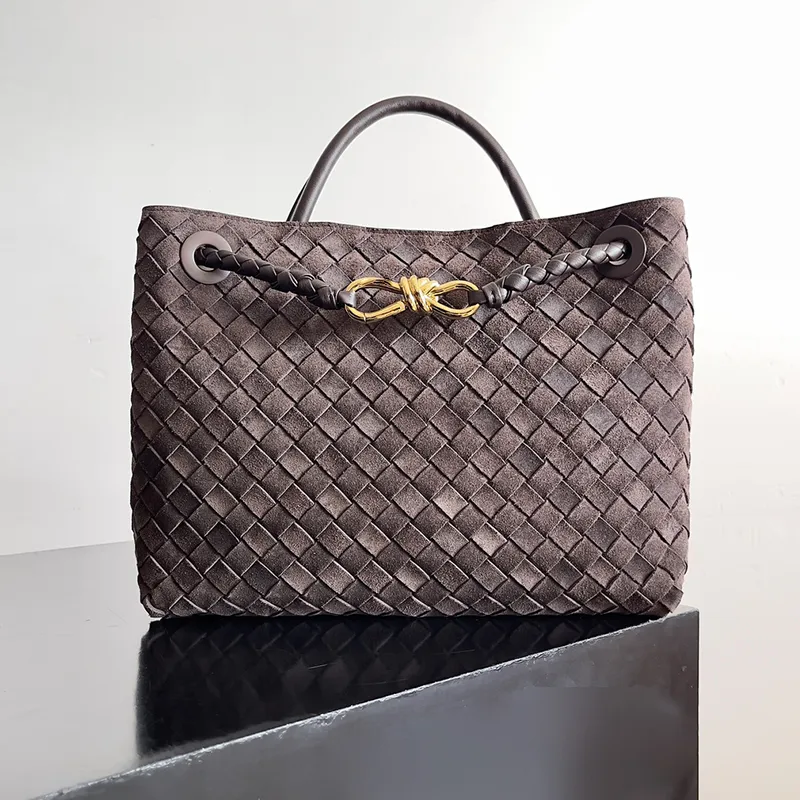Designer Knitted Woven Tote Treatment Bag Large Brown Suede Tote Bag Crocodile Leather Summer Style 6d