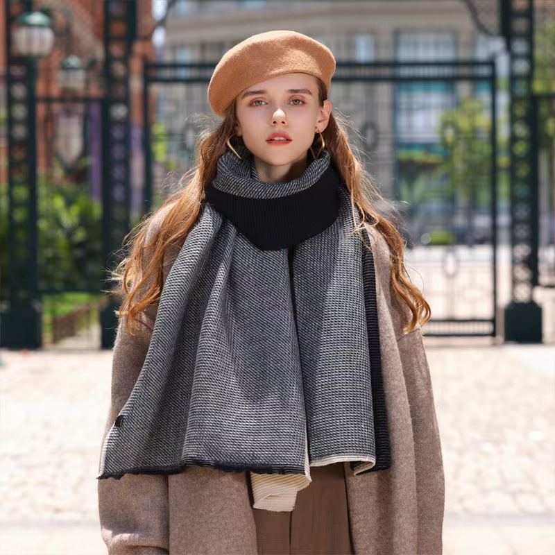 K111 Personalized design double-sided wrinkled imitation cashmere scarf for women Winter warm medium and long shawl trendy manufacturers wholesale