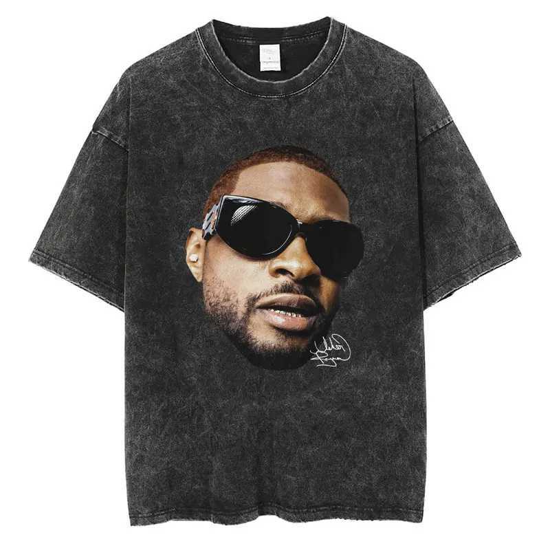 Rapper Usher Graphic Washed T Shirt Vintage Harajuku Men Women Oversized T-shirts Cotton Casual Fashion Summer Ts Strtwear X250313