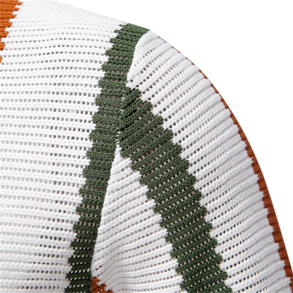 AIOPESON mens ribbed knit polo shirt breathable striped casual wear comfortable collar highquality 250313