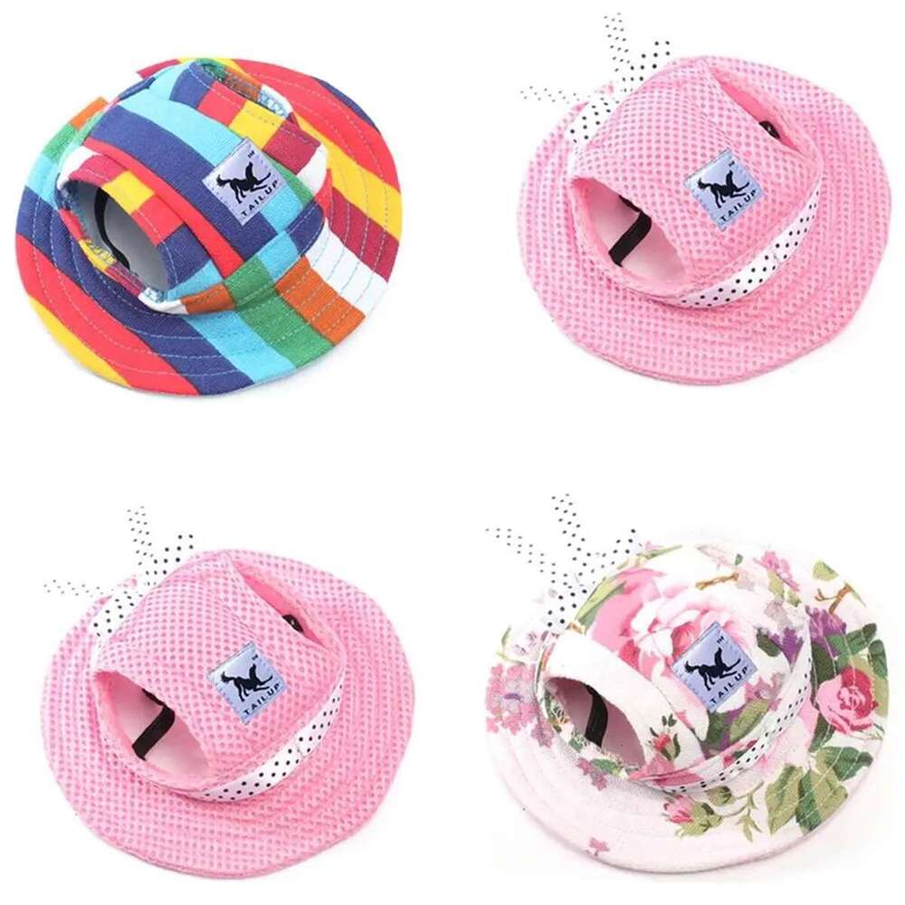 3 Patterns Breathable Pet Dog With Ears Holes Spring Summer Baseball Beach Visor Mesh Canvas Hat Puppy Outdoor Cap 1Pc