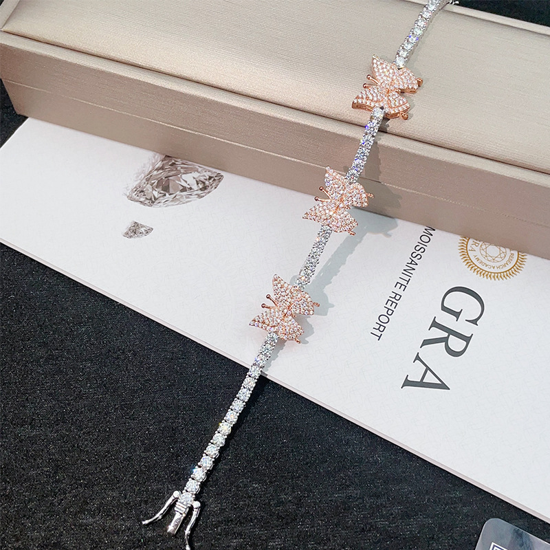 S925 silver Moissanite Rose Gold Butterfly Bracelet Iced Out Fashion For Women Hip Hop Jewelry Pass Diamonds Tester With GRA