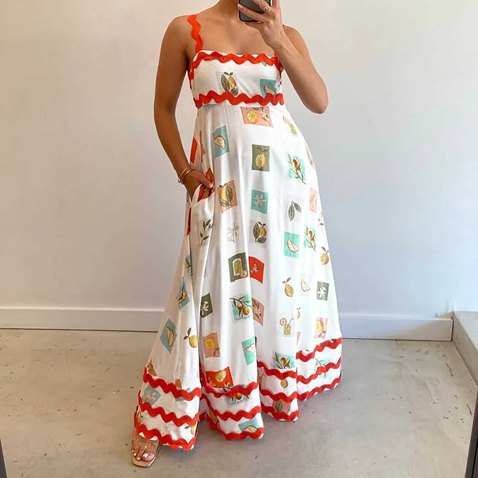 Urban Sexy Dresses Womens dress 2025 casual plus size women bohemian long Dr graphic spaghetti shoulder strap Flowy Vestidos De Fiesta elegant 2025 Y2