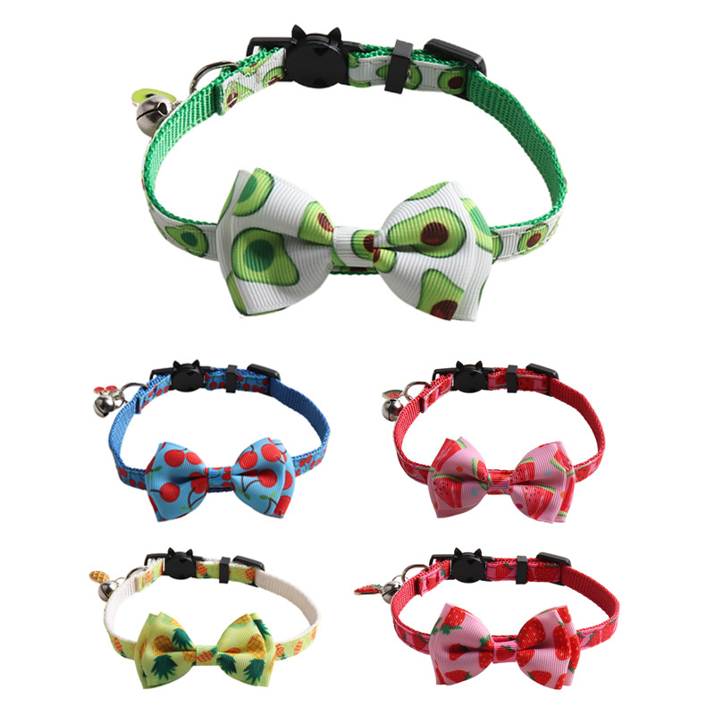 Cute Cat Collar with Bell and Charm Breakaway Bowtie Cat Collar for Kitten Cat Soft Fancy Adjustable Summer Cat Tie with Fruit Series Pattern for Boy 