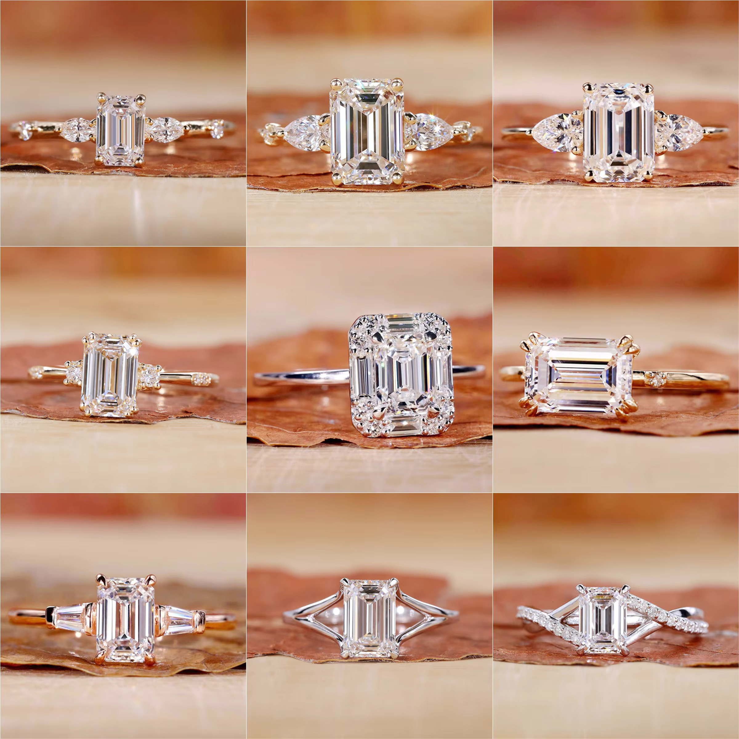 GIA Vvs Lab Grown Created Diamond Solitaire Engagement Ring Women Radiant Emerald Oval Cut 10K 14K 18K Solid Gold Wedding Rings