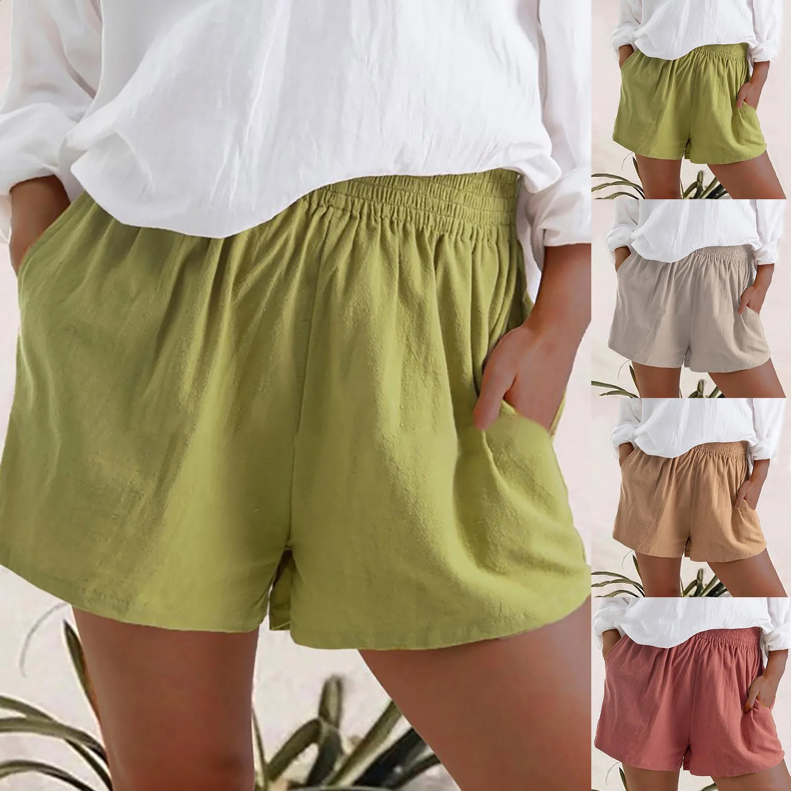 Cotton Linen Shorts WomenS Sports Shorts Summer High Waist Black White Shorts Women Fashion Plus Size Casual Basic Short Pants 250313