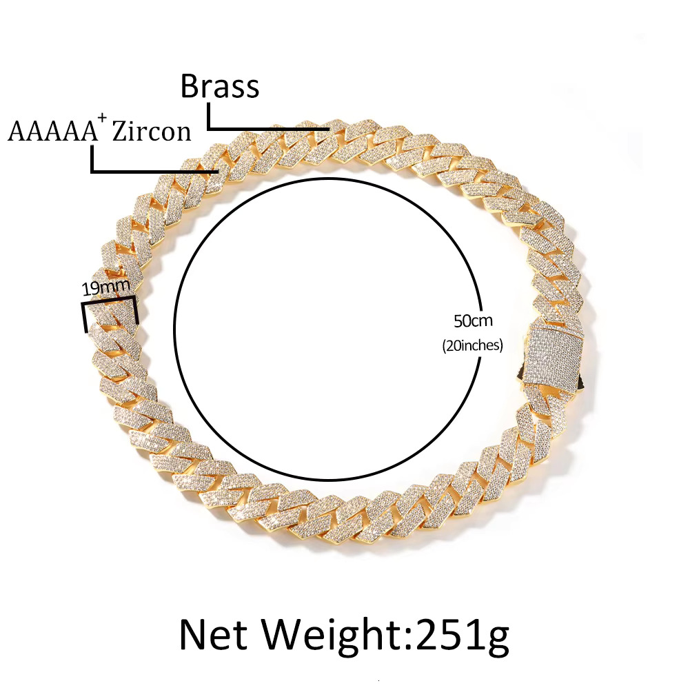 New Arrival Lab Grown Diamond Hiphop 19mm Thick Chunky 18K Gold Iced Out CZ Miami Cuban Link Chain Trendy Unisex Necklace