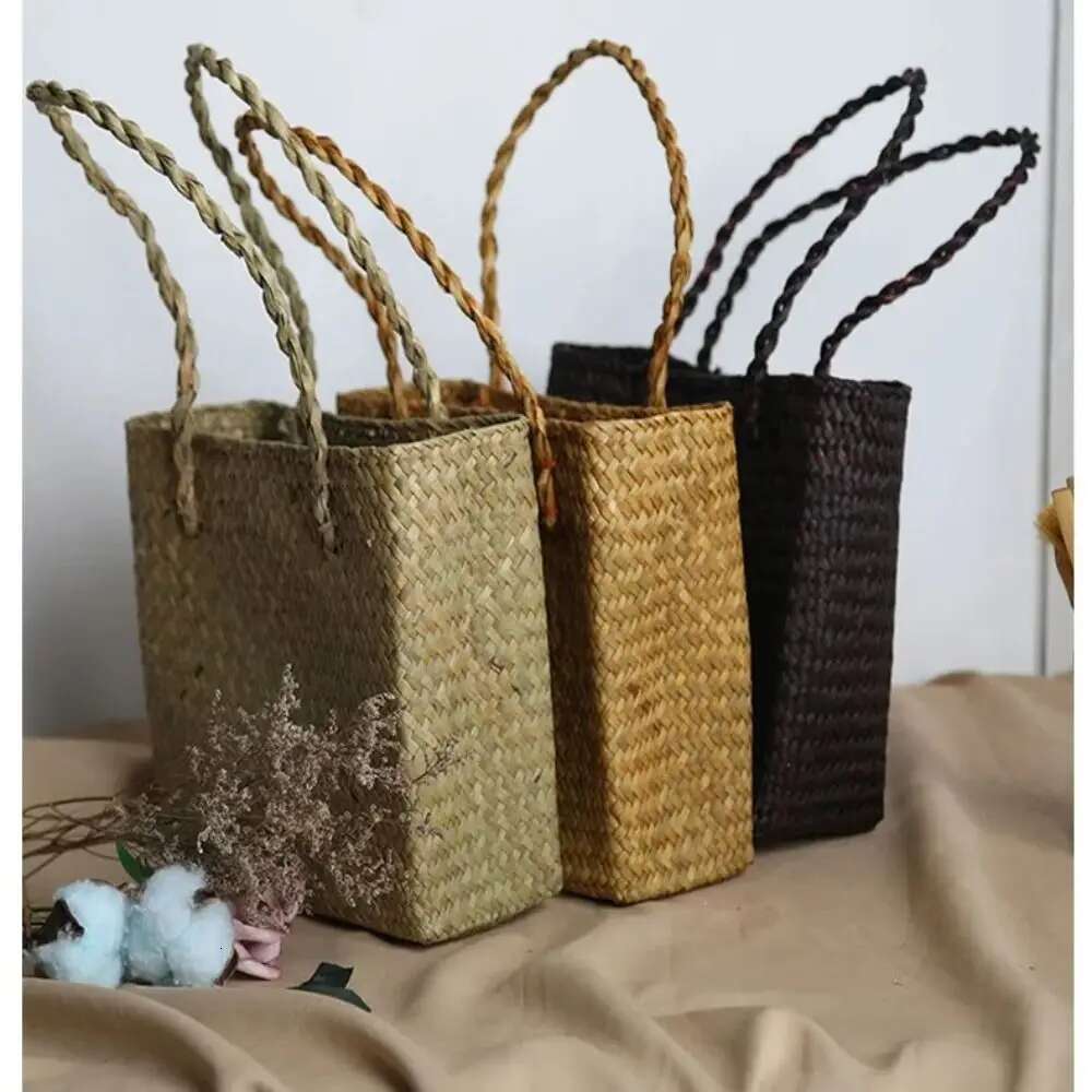Basket Straw Tote For Women Rattan Handmade Beach Hand Bags Ladies Bamboo Woven Holiday Shoulder Bag