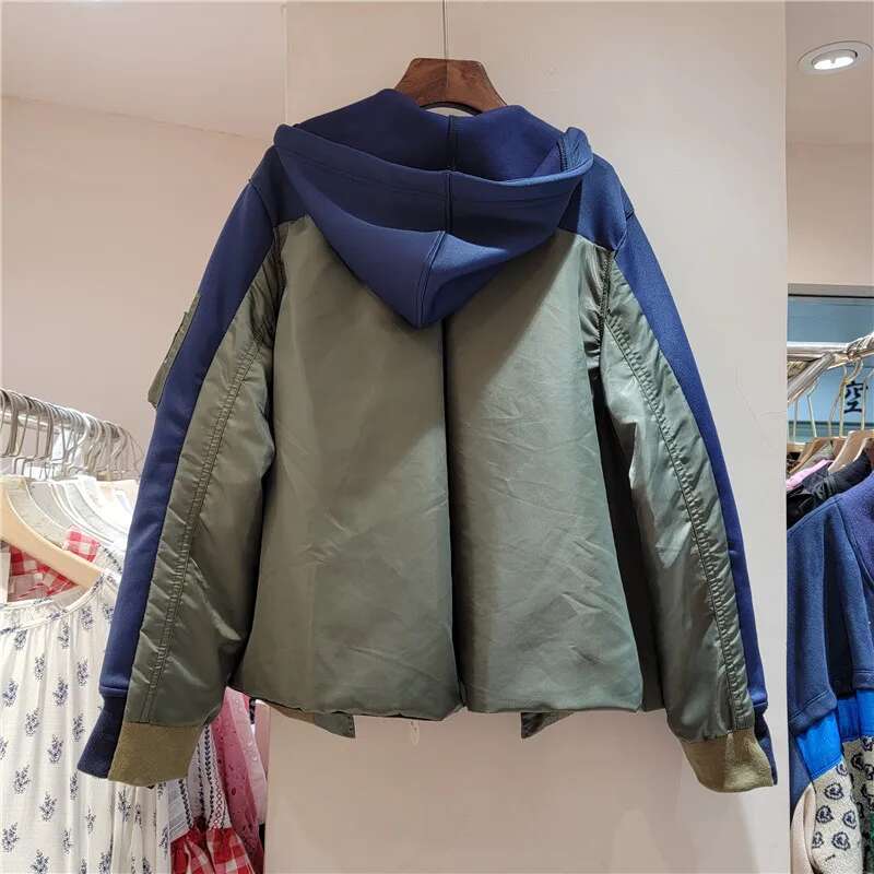 Autumn And Winter New Loose Ing Thickening Color Matching Zipper Jacket Hoodie Slimming Top Women's Coats Outwear