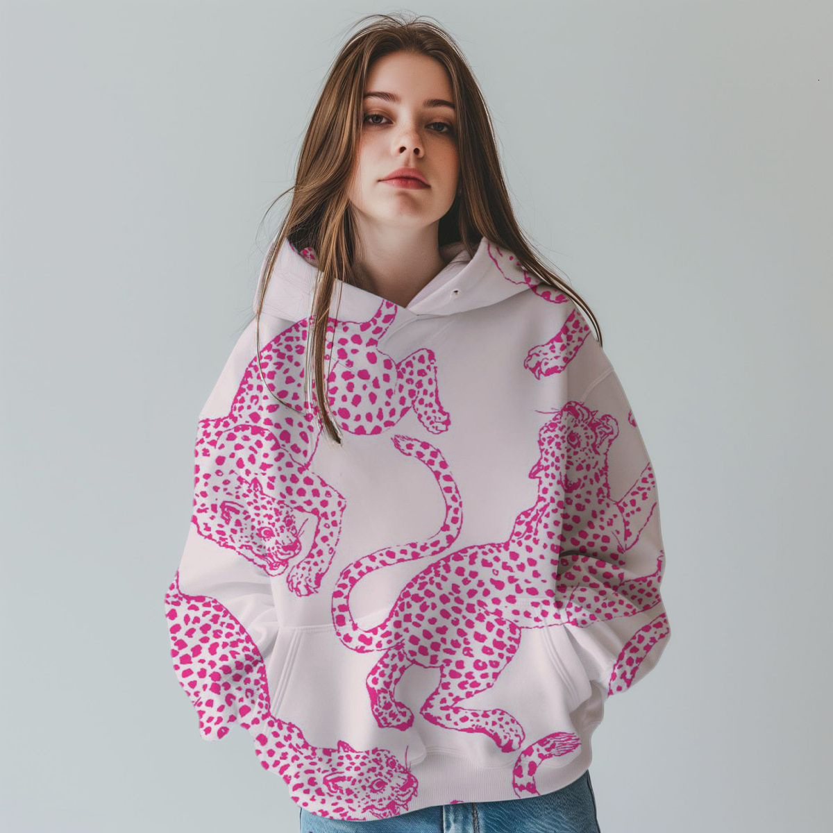 New Design Leopard Print Fashionable 3D Digital Printing Hooded Autumn/Winter Hoodie