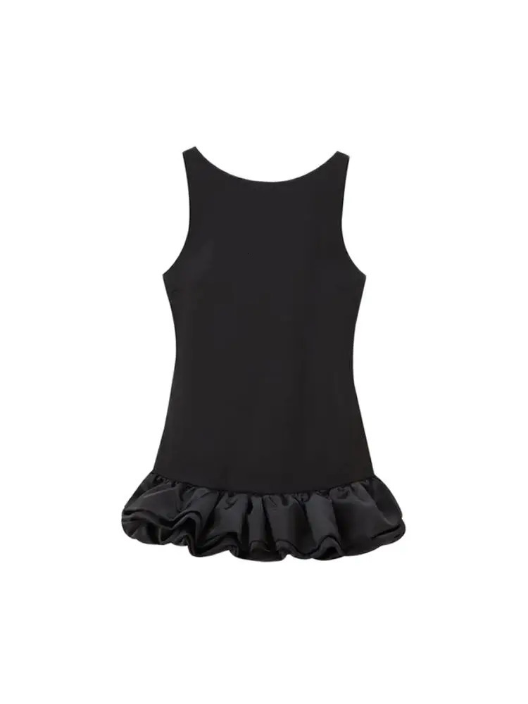 TRZA Womens Patch Work Volume Mini Dress Oneck No Back Zipper Sexy and Fashionable 250313