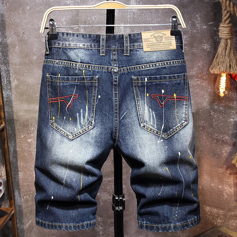 2840 summer mens graffiti torn shorts casual slim fit big hole retro style denim clothing 250313