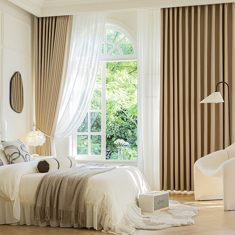 T0379 Solid color double-sided cotton and linen blackout curtain fabric modern simple living room bedroom heat insulation sunshade curtain finished pr