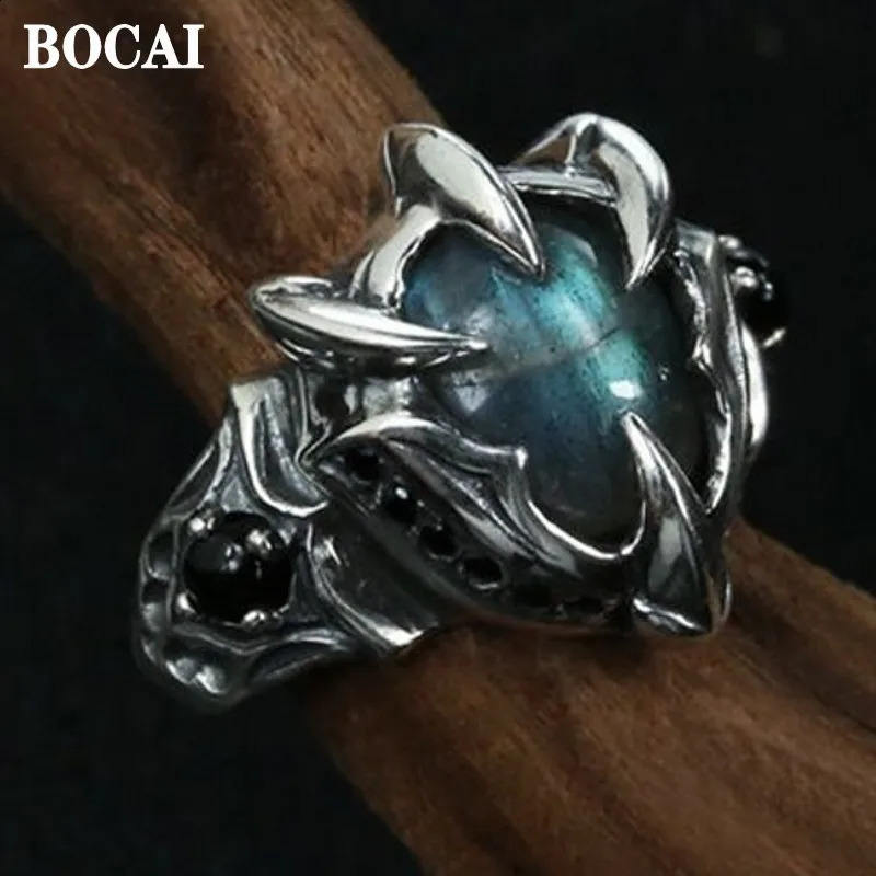BOCAI 925 Silver Labradorite Natural Stone Trendy Animal Claw Index Finger Ring For Man Retro Punk Mighty Adjustable Siz250312