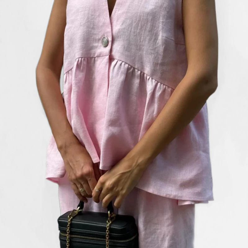 2025 Spring New V-Neck Button Sleeveless Top, Vest Pants, Stylish Commuter Set For Women