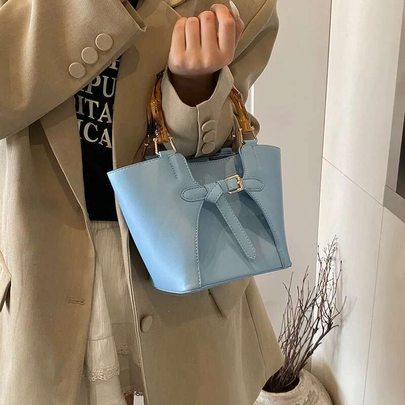 Short Handle PU Leather Bucket Crossbody Bags For Women Trend Y2k Ladies Sier Shoulder Bag Handbags