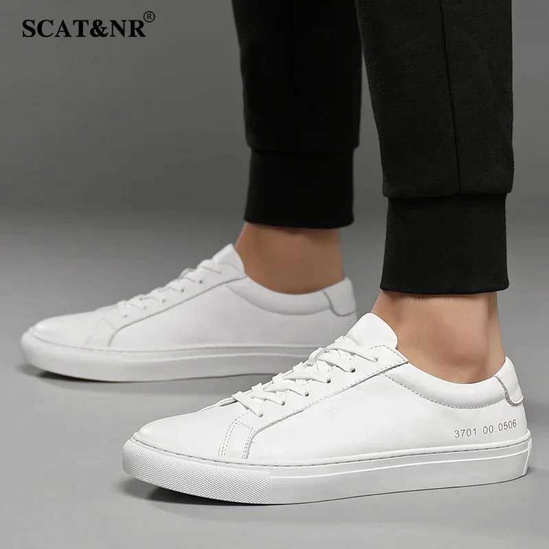 Spring Summer White Genuine Leather Mens Shoes Mens Casual Shoes Mens Sneakers Mens Flat Shoes Board Shoe Wedding Y250312