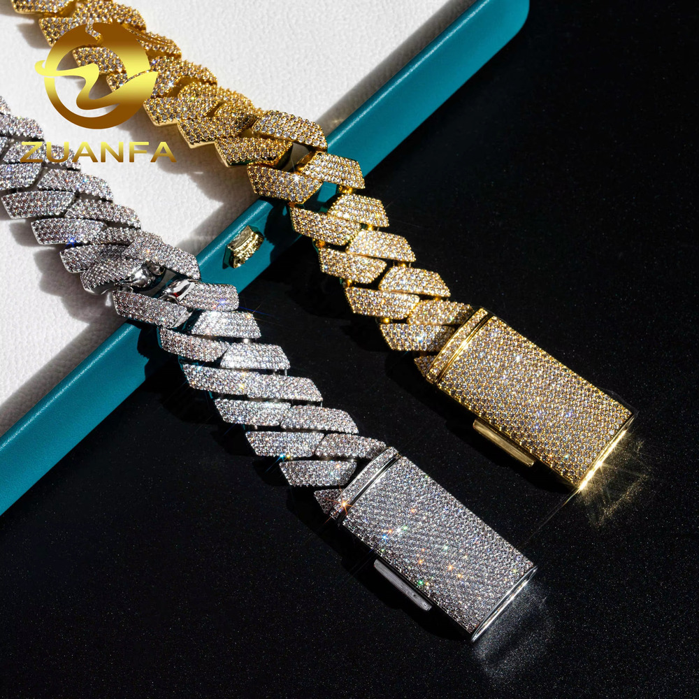 Wholesale Hip Hop Lab Diamond Necklaces Bracelet Brass AAAAA moissanite Diamond Fashion Jewellery Iced Out Cuban Link Chain