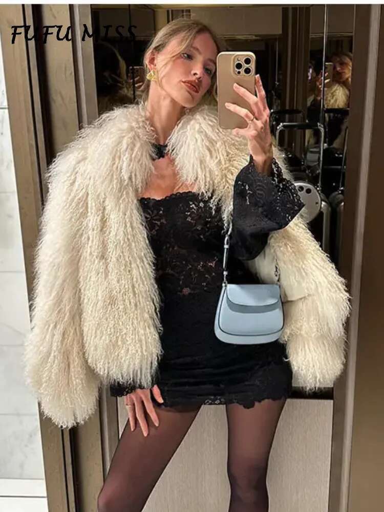 Fluffy Faux Fur Coat Women Solid Lapel Long Sleeve Loose Thicken Jacket Overcoats 2024 Winter Lady Fashion Warm Outwears