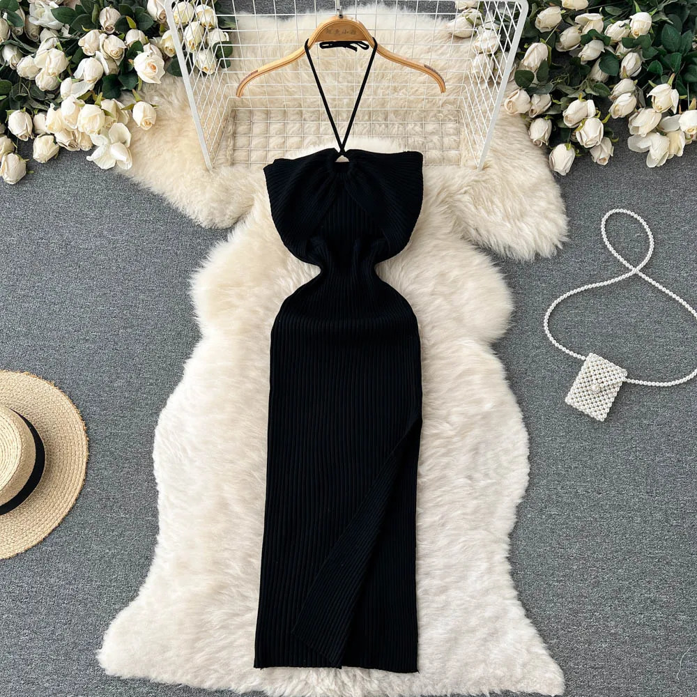 YuooMuoo Chic Fashion Sexy Package Hips Split Knitted Summer Dress Women Slim Elastic Bodycon Party Streetwear Outfit 250313