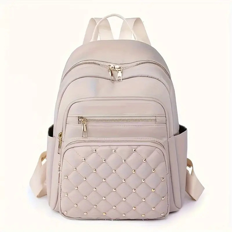 2025 Texture Rivet Backpack Large Capacity Simple Women s Diamond Grid Fashion Designer Summer Backpack New Outdoor Leisure Storage Bag Wallet Handbag
