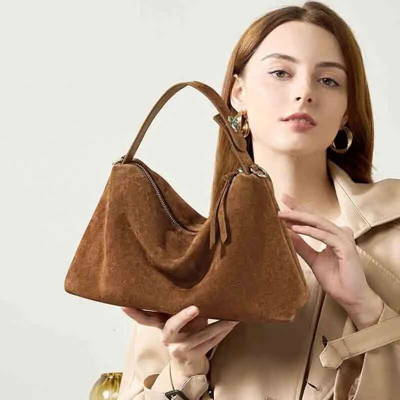 Women's Bags Women Faux Suede Shoulder Fashion Underarm Large Capacity Small Tote Zip Closure Vintage Commuting Chic Hobo Bag