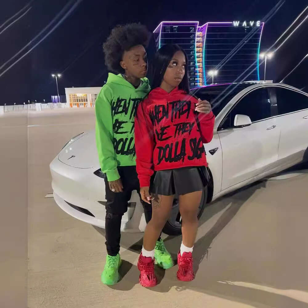 Y2K New Couple Hoodie INS Street Style Color Match Letter Loose Sweater Hip Hop Harajuku