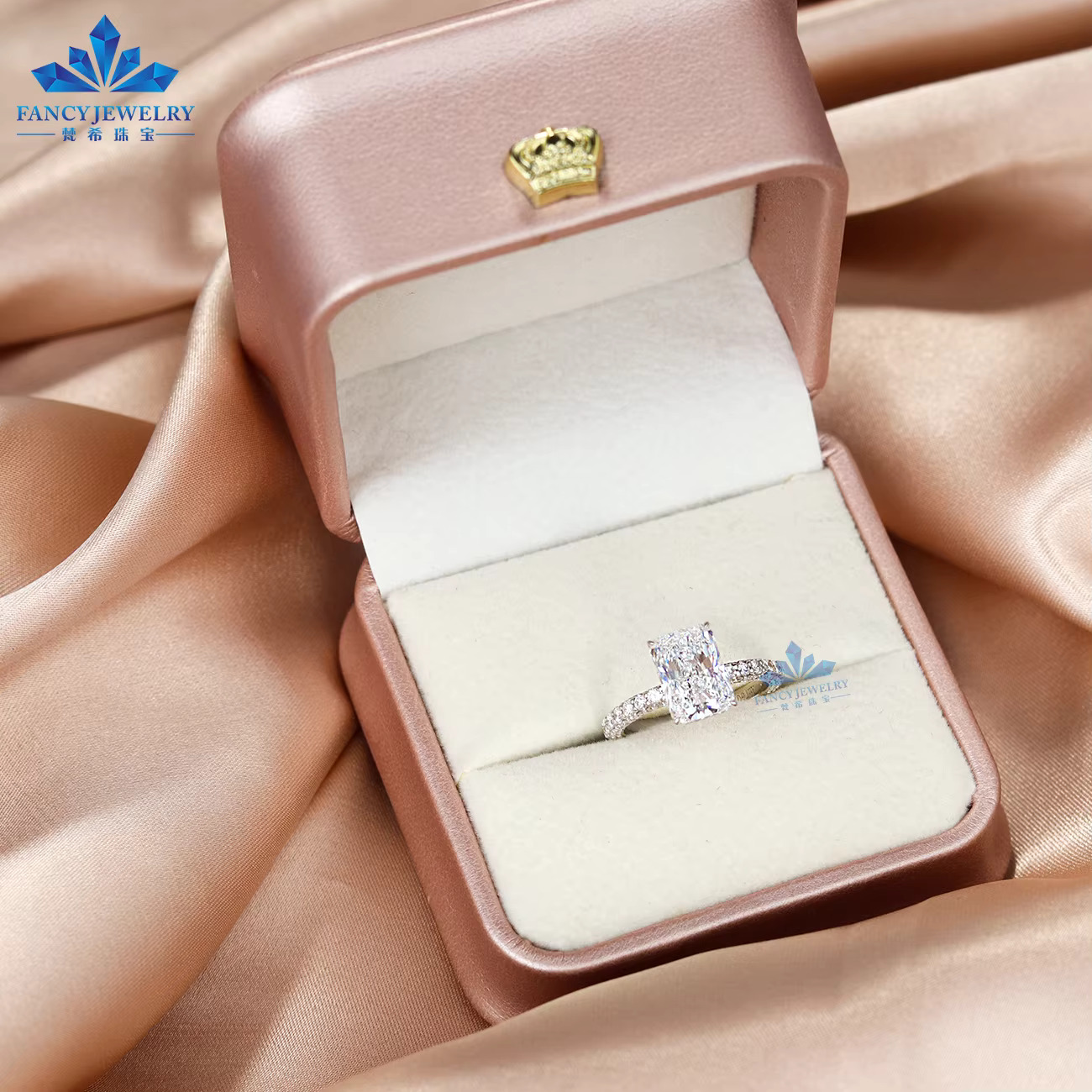 Custom Engagement Wedding Ring Jewelry 18k Solid Gold D VS1 Radiant Cut 3ct Lab Grown Diamond Ring