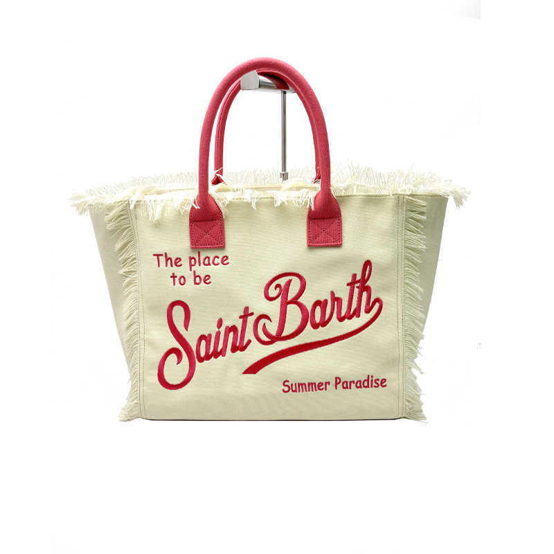 Saint Bart's New Women's Large Capacity Leisure Travel Canvas Embroidered Handmade Tassel Handbag Tote Bag 250315