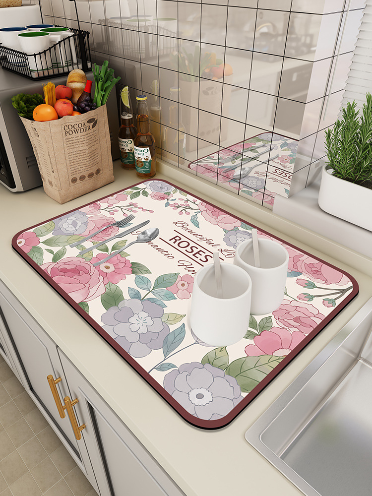 Drain pad countertop diatom mud absorbent pad bowl and dish water control pad desktop insulation tea mat Z9QQ01