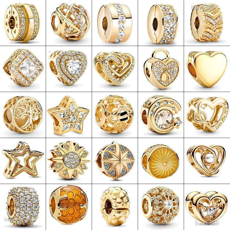 18K Gold Plated 925 Silver Sparkling Leveled Heart Charms Openwork Family Roots Charm Beads Fit Chain Bracelet DIY Women Jewelry Fashion Gifts For W