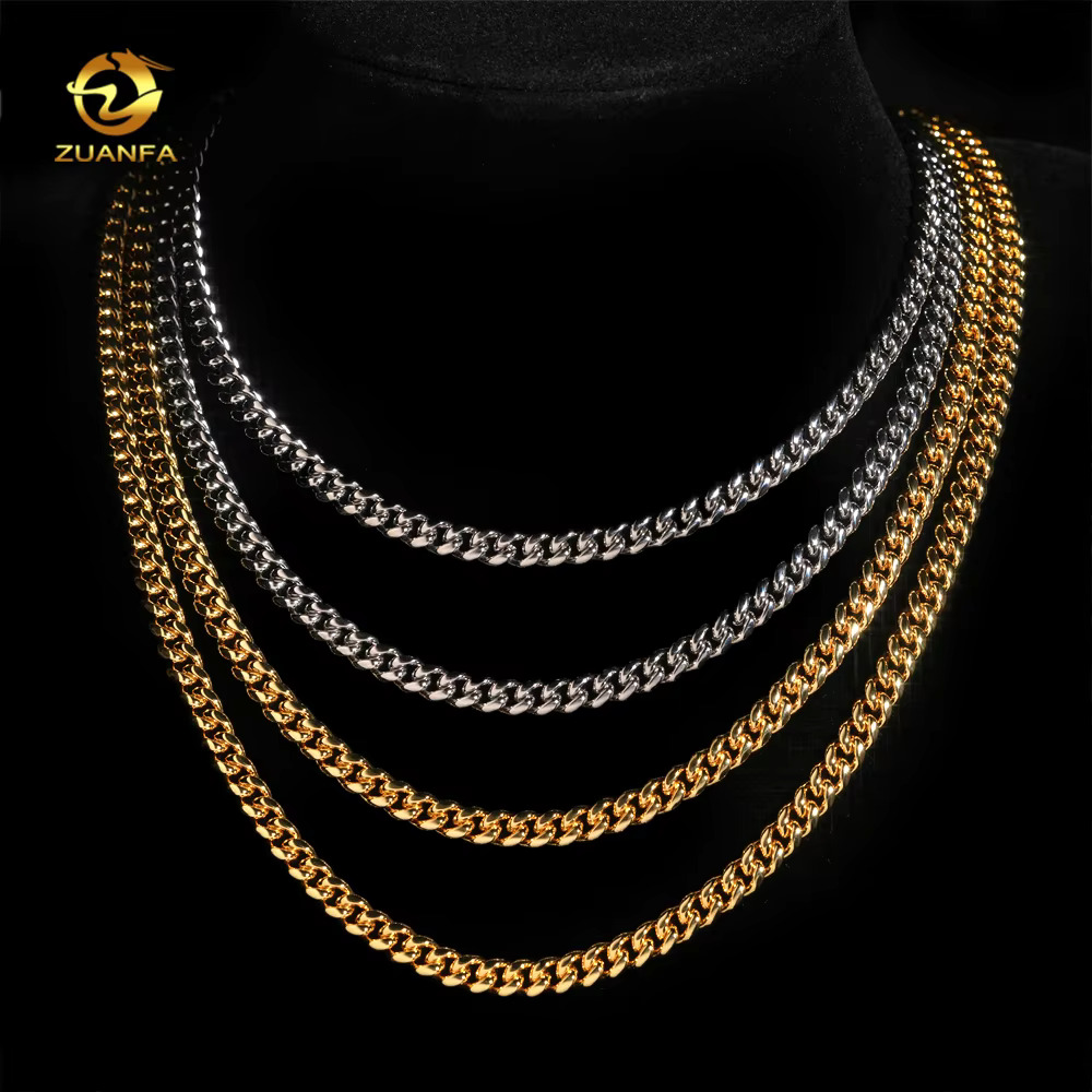 Ready to Ship 6mm 316L Stainless Steel Cuban Link Chain with Moissanite Clasp Gold Plated Men Hip Hop Cuban Chain