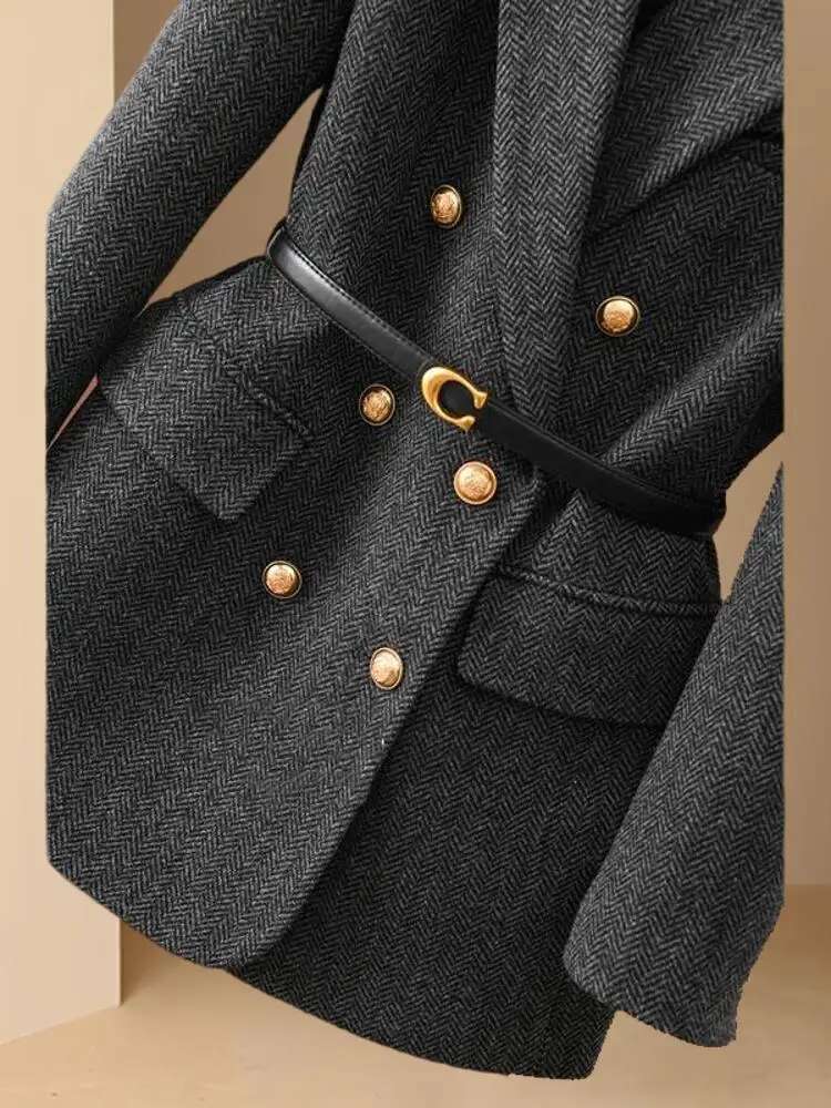 Women's Thickened Blazer Coat, Spring Autumn 2024 New Style Woolen Double-Faced Cashmere Overcoat, Winter Export Quality