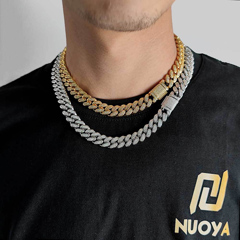 Hight Quality D Color vvs Moissanite Cuban Chain 12MM Iced Out Two Row Diamond Cuban Link Chain Hip Hop Jewelry For Men Women