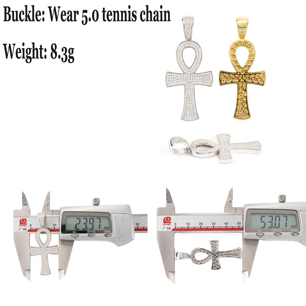 VVS1 Moissanite S Sier Round Ankh Cross Pendants Necklace Real Dia Iced Out Necklaces For Men Women Jewelry With GRA