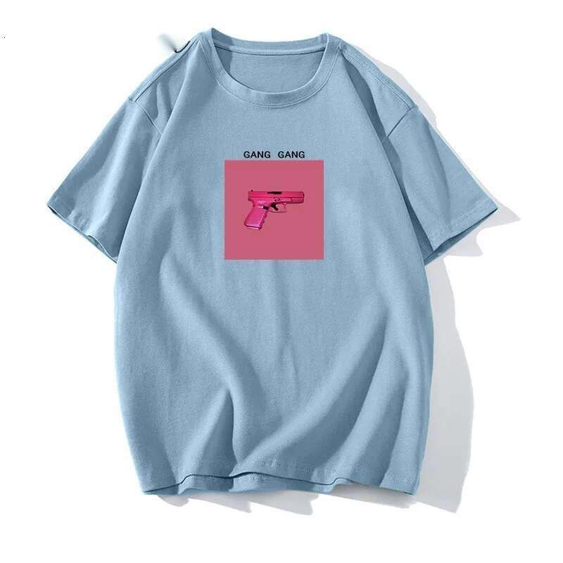 100% Cotton Pink Print T Shirt Women 2024 Summer New Basic Vintage Tee Casual Loose Chic O Neck Female Couple Tops