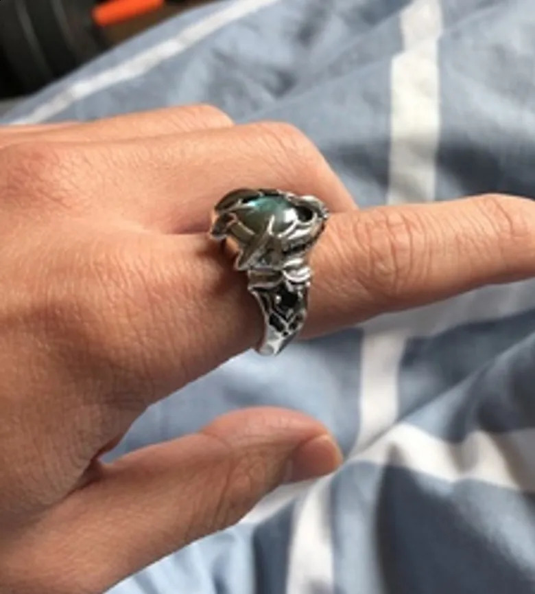 BOCAI 925 Silver Labradorite Natural Stone Trendy Animal Claw Index Finger Ring For Man Retro Punk Mighty Adjustable Siz250312
