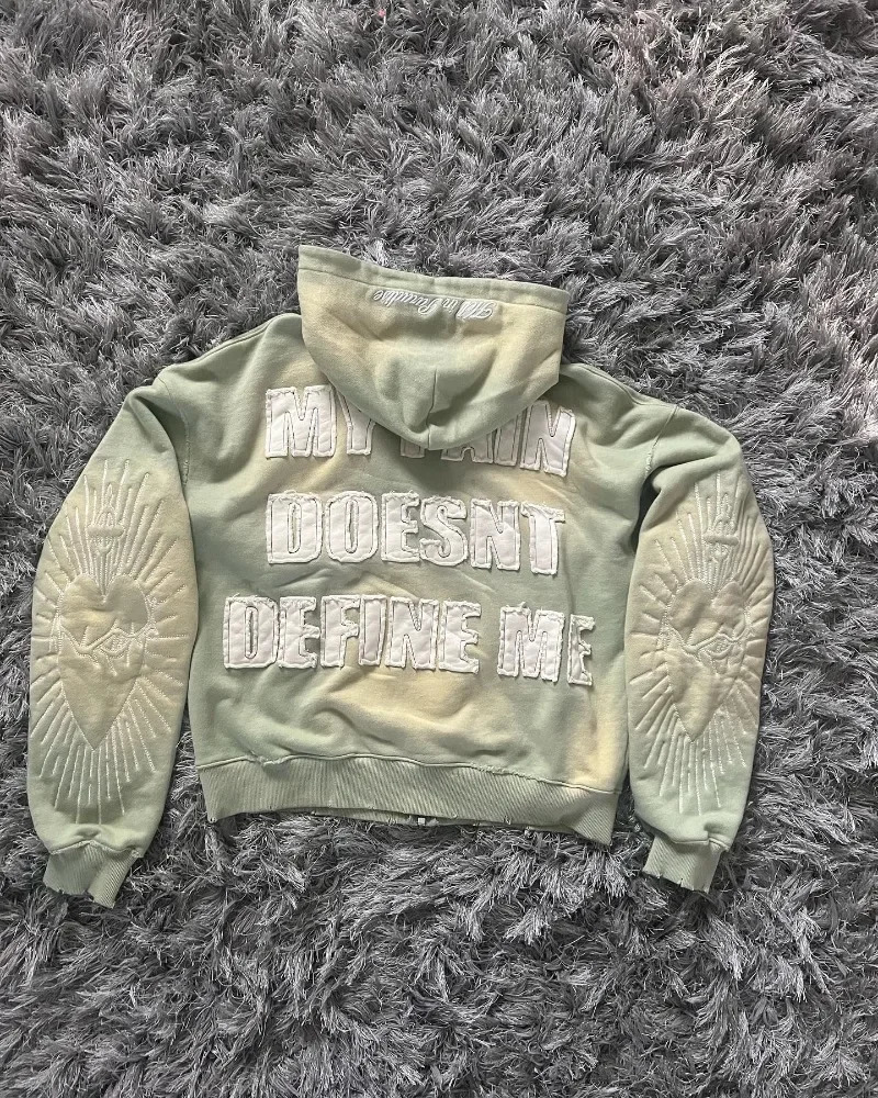 Harajuku Gothic Zipper Hoodie Y2k Letter Embroidered Spliced Sweater High Street Punk Clothing Loose Vintage Y2k Top Sweatshirt 250311