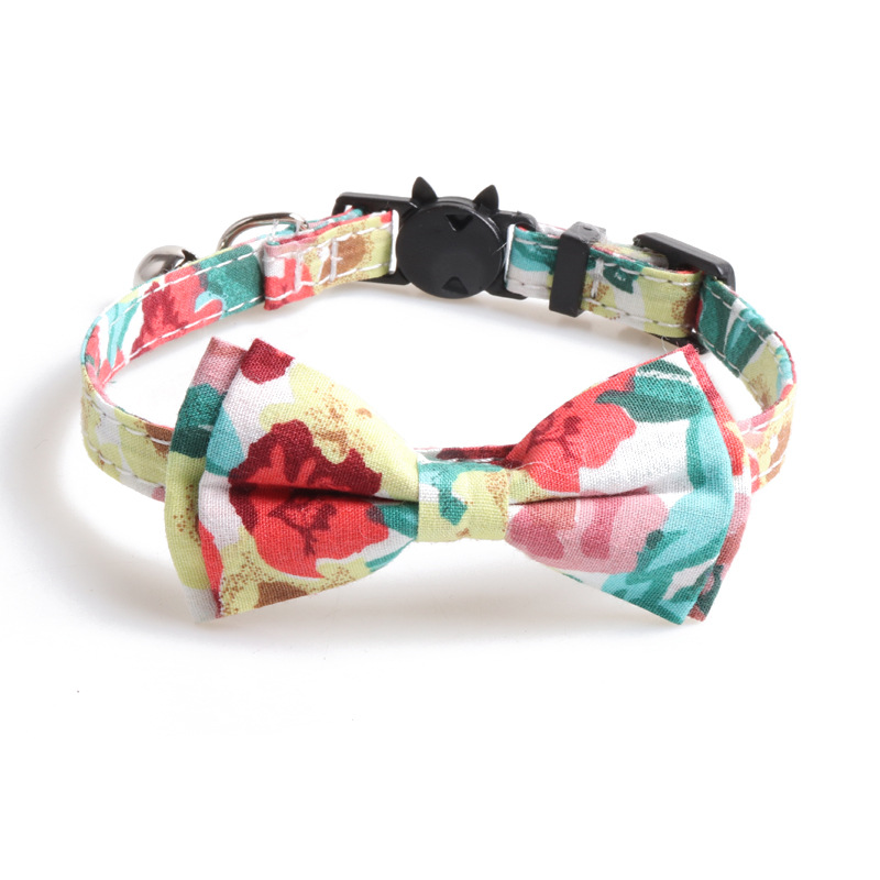 Breakaway Cat Collar with Bow Tie and Bell Floral Oil Painting Style Cat Kitten Collar with Removable Bowtie Adjustable Safety Collars for Girl Cats B