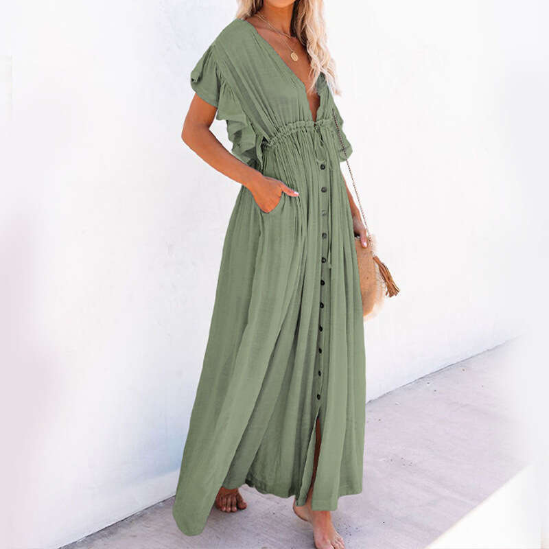 Solid Color Cover Long Skirt, Sunscreen Shirt, Hawaii Beach Vacation, 2025 New Casual Fashion Trendy Clothing