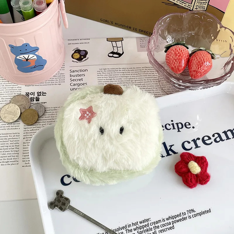 Mini Fruit Apple Cute Plush Coin Wallet Pearl Key Storage Bag Holiday Party Gift