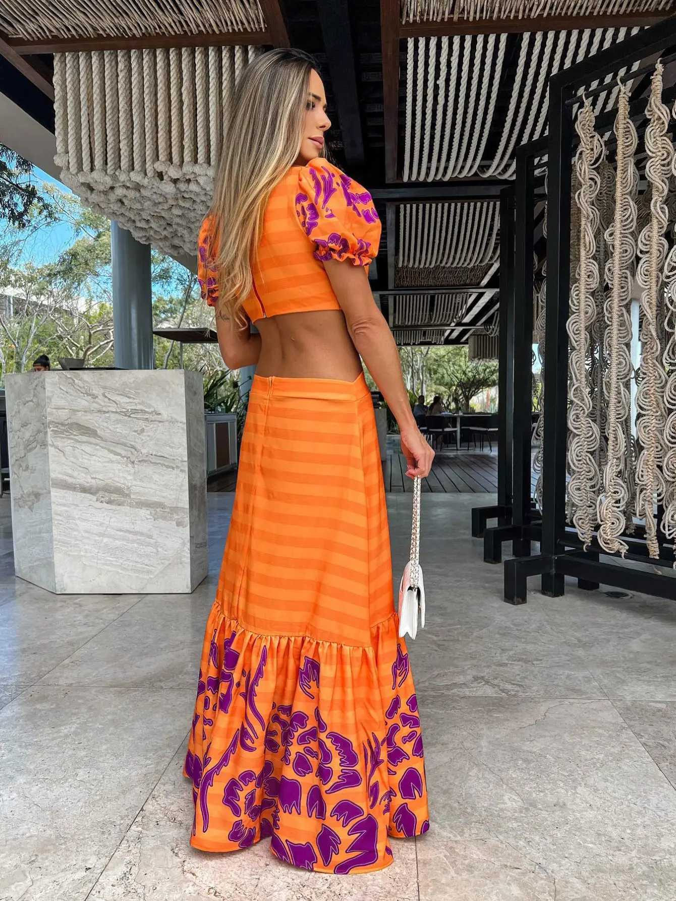 Urban Sexy Dresses V Neck Print Long Dr Women Cut Out Elegant Short Slve Halter Maxi Dr Summer Bodycon Evening Party Clothing Y2403121P52