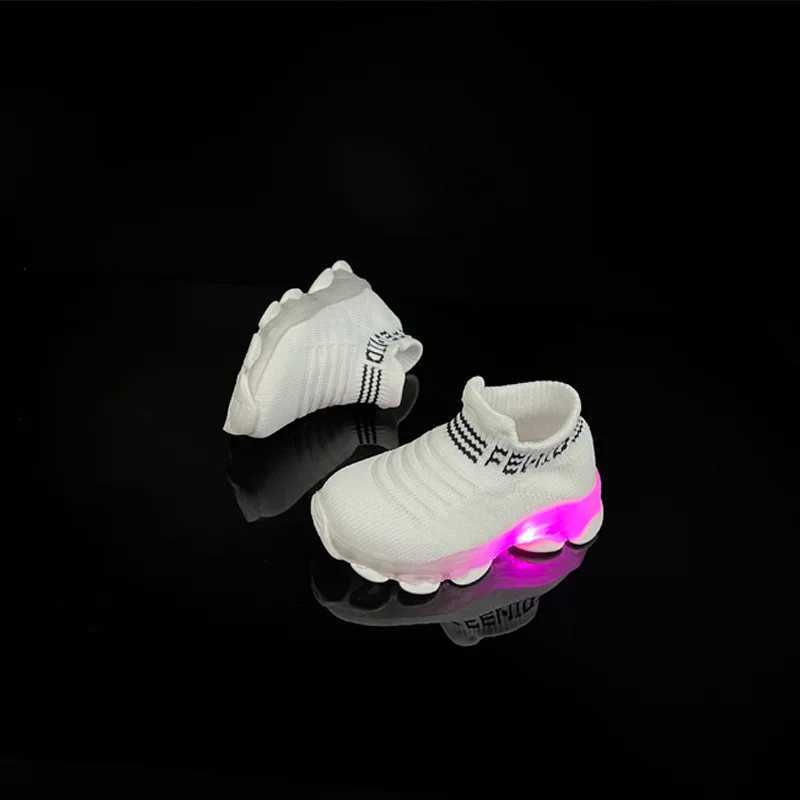 Boys and girls weave sports socks and shoes with LED lights new summer breathable and elastic childrens shoes M250313