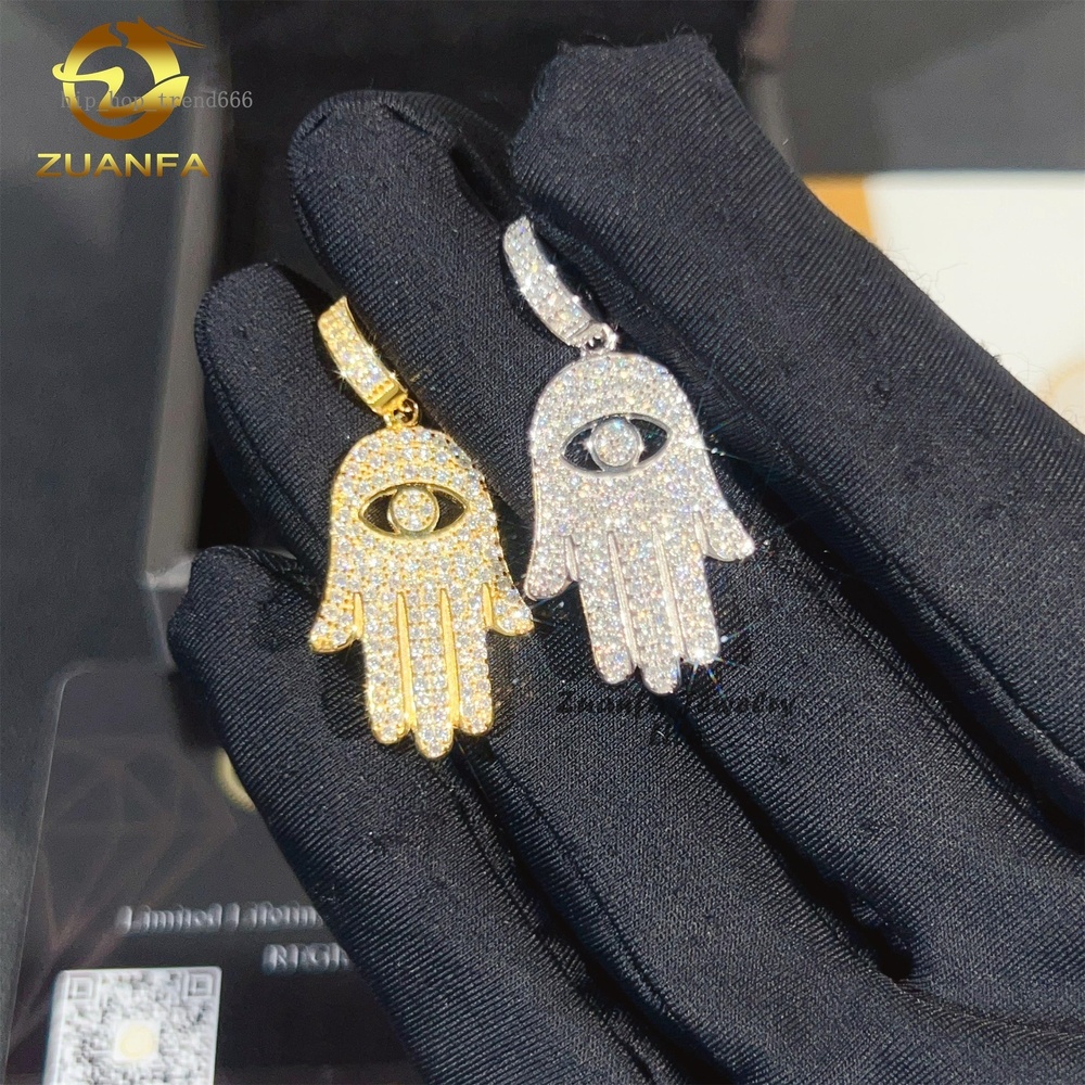 Factory Price Top Quality Charm 925 Sterling Silver Iced Out Hamsa Moissanite Hip Hop Pendant