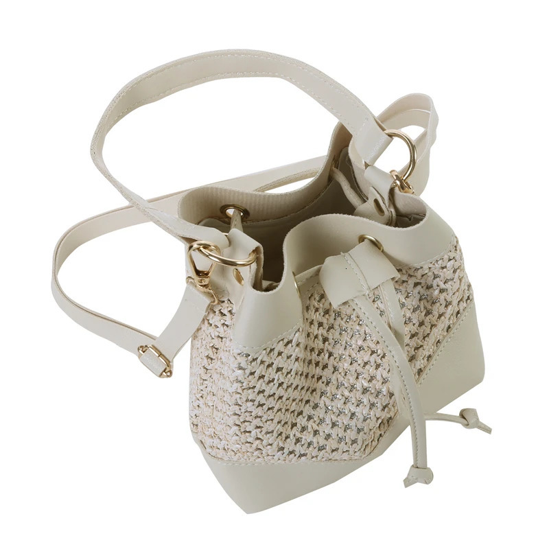 Bucket Bag For Women Drawstring Handbag Beach Straw Woven Crossbody Bag Fashionable Simple And Elegant Summer Messenger Bag R250312